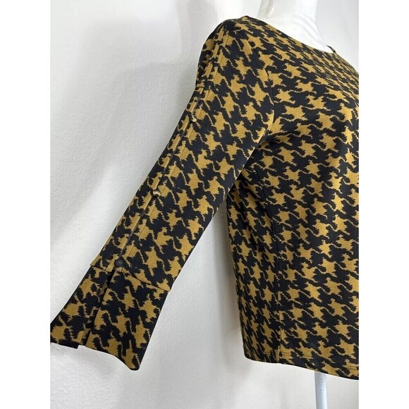 Ann Taylor Factory Gold & Black Herringbone Pattern Pullover Blouse Size M 8/10 - Picture 9 of 11